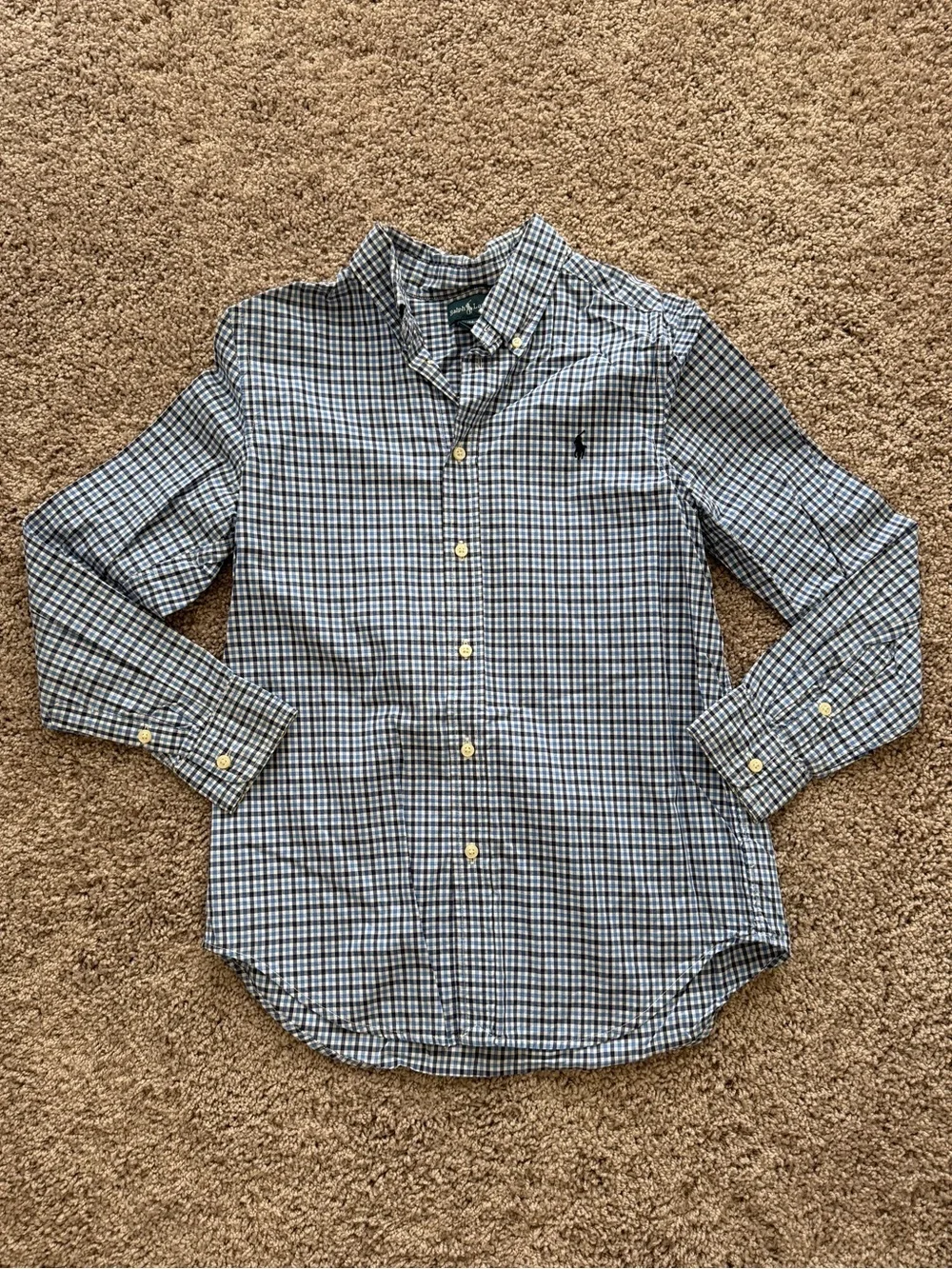 Ralph Lauren Blue and White Check Button-Down Shirt for Kids